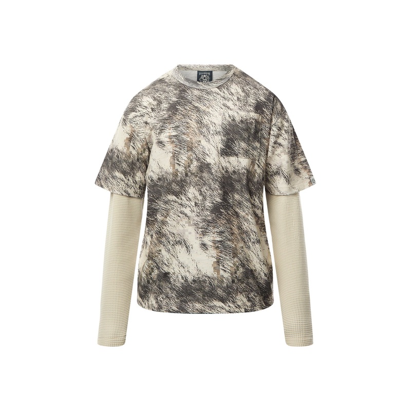 Fur Print Mock Sleeve T-Shirt