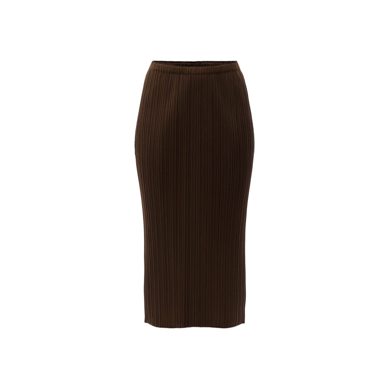 Pleats Colourful Basics Brown Pencil Skirt