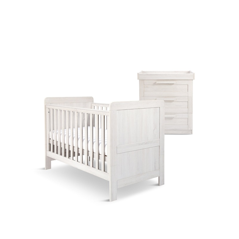 Atlas 2 Piece Cot Bed Set with Dresser Changer Nimbus White
