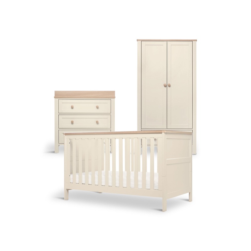 Wedmore 3 Piece Cot Bed Set with Dresser Changer & Wardrobe White Natural