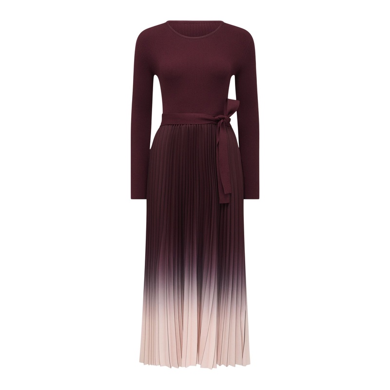 Harmony Crew Neck Ombre Pleated Midi Dress