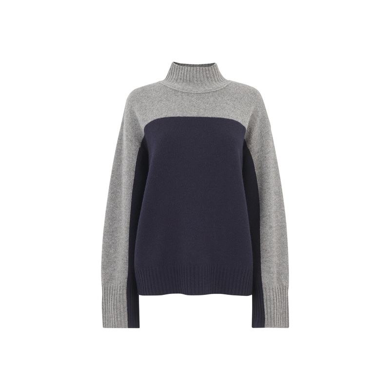 Wool Colour Block Funnel Neck