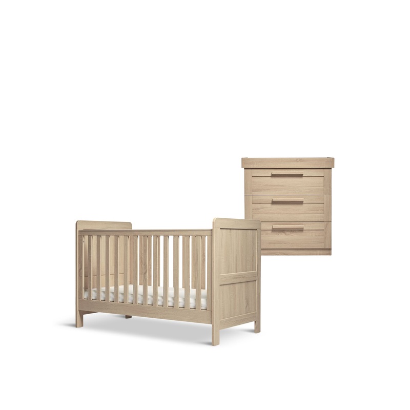 Atlas 2 Piece Cot Bed Set with Dresser Changer Light Oak