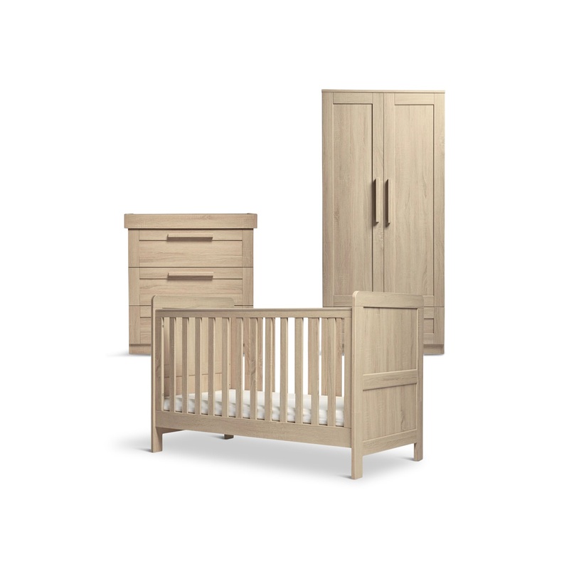 Atlas 3-Piece Convertible Cot Bed with Dresser Changer & Wardrobe