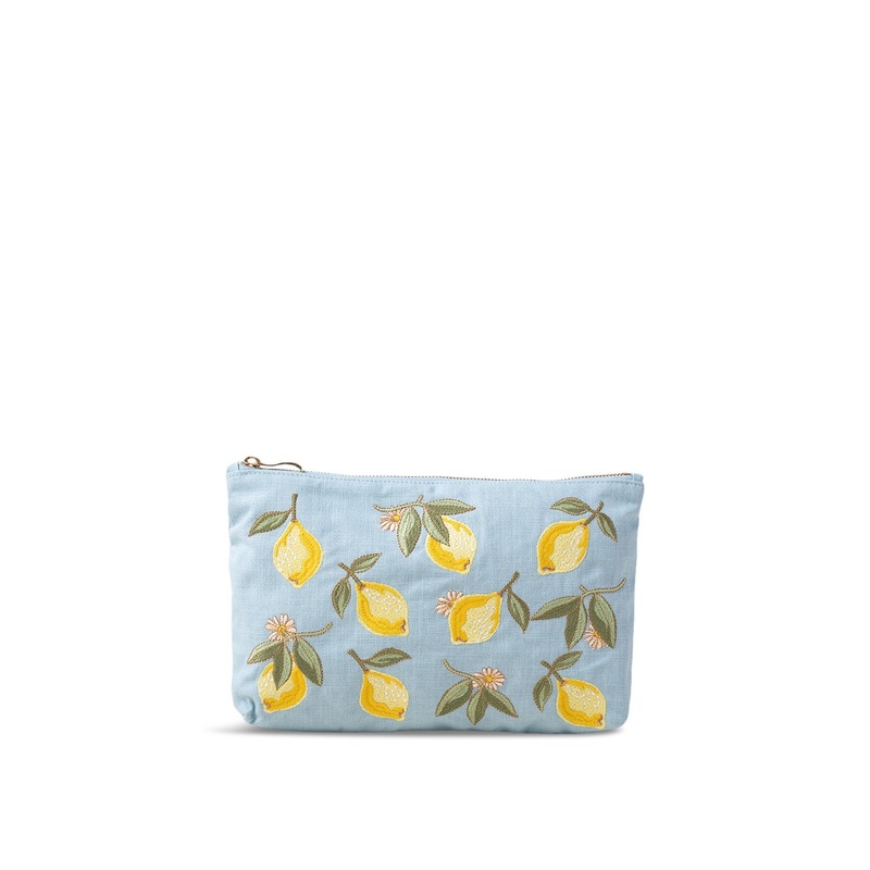 Lemon Blossom French Blue Cotton Everyday Pouch