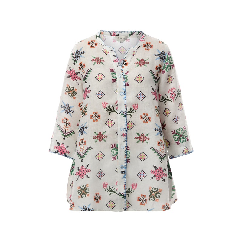 Cross Stitch Print Linen Jacket