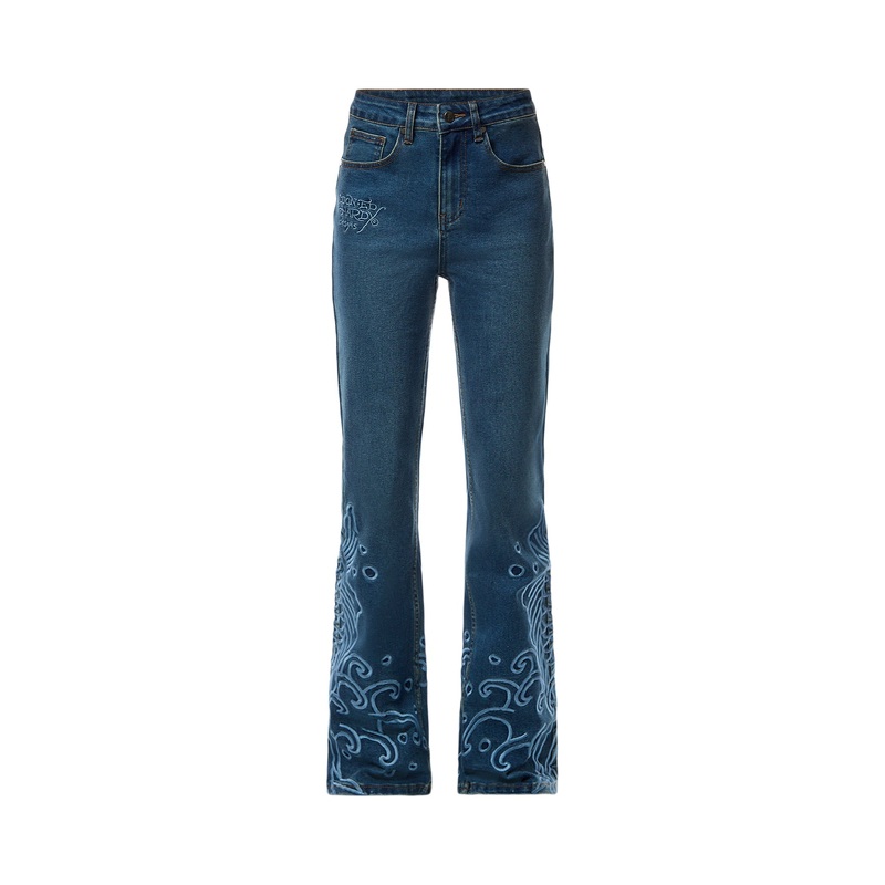 Womens Jumping Koi Denim Flared Jeans
