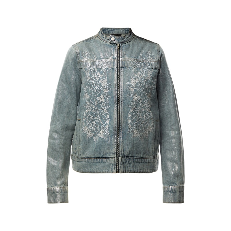 Womens Rose Skull Butterfly Denim Motocross Jacket
