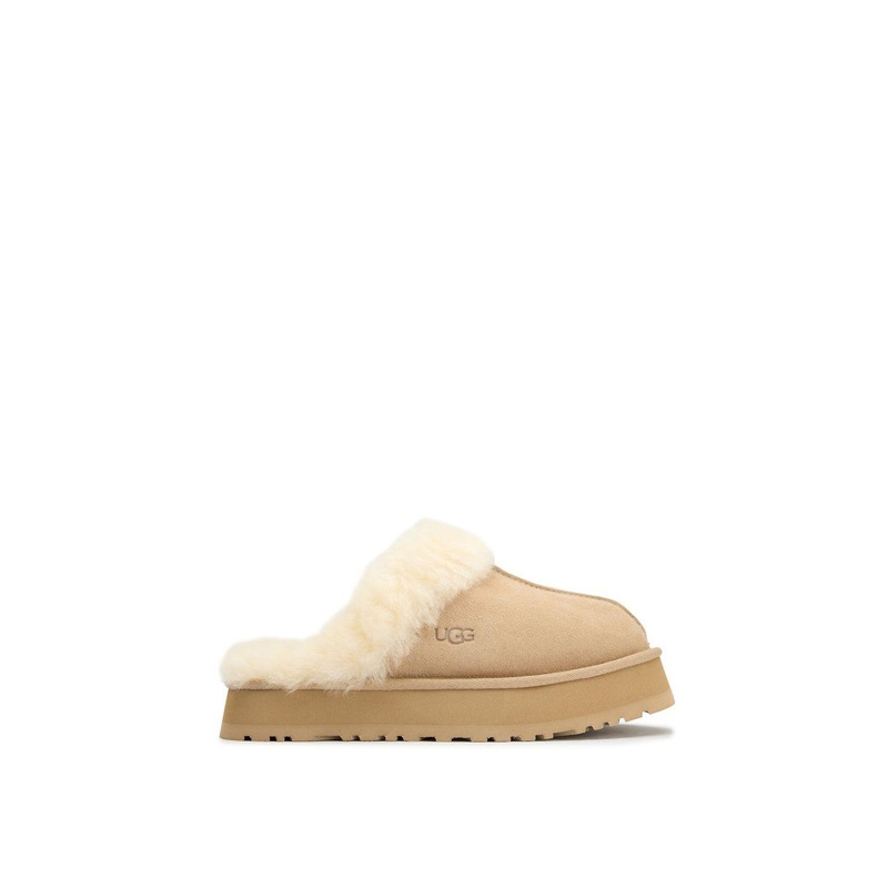Womens Disquette Shearling Platform Slippers