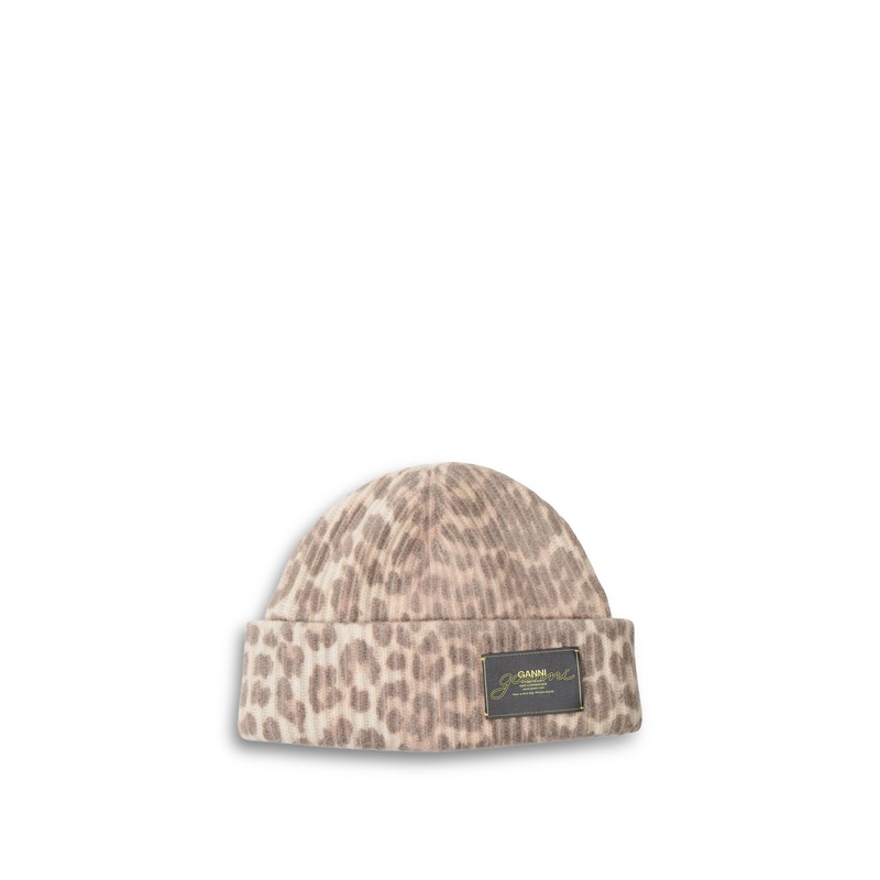 Graphic Wool Mix Printed Leopard Beanie