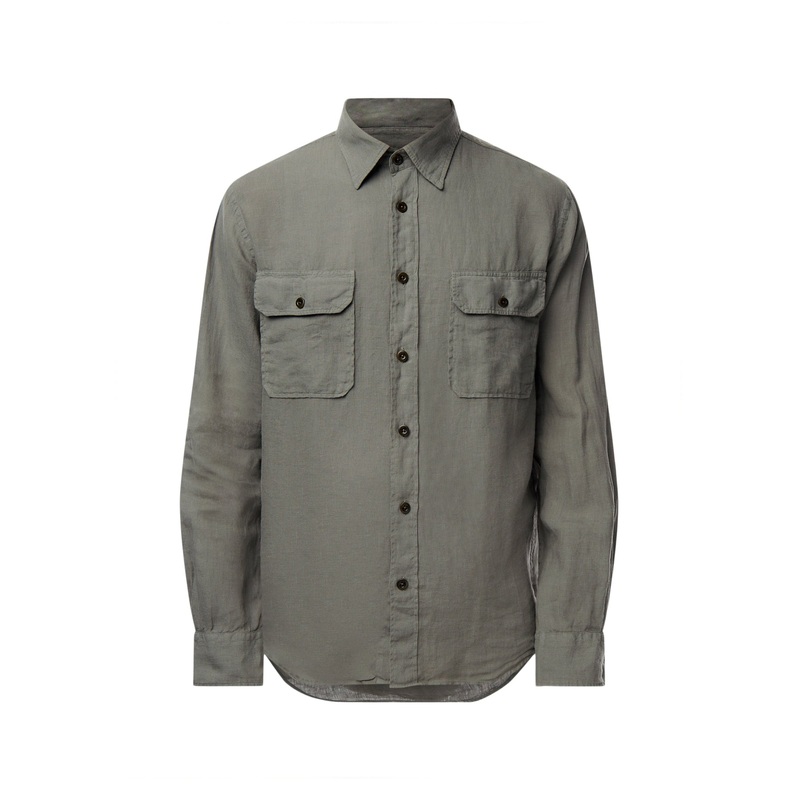 Two Pocket  Linen Play Pat Woven Shirt
