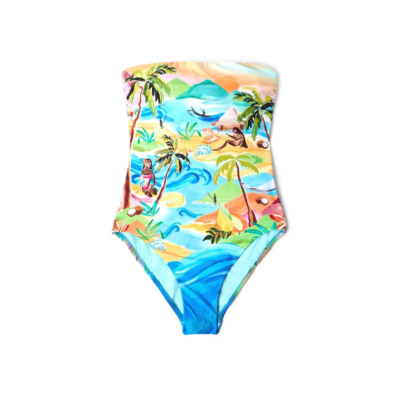 Bandeau One Piece Blue Print Swimsuit