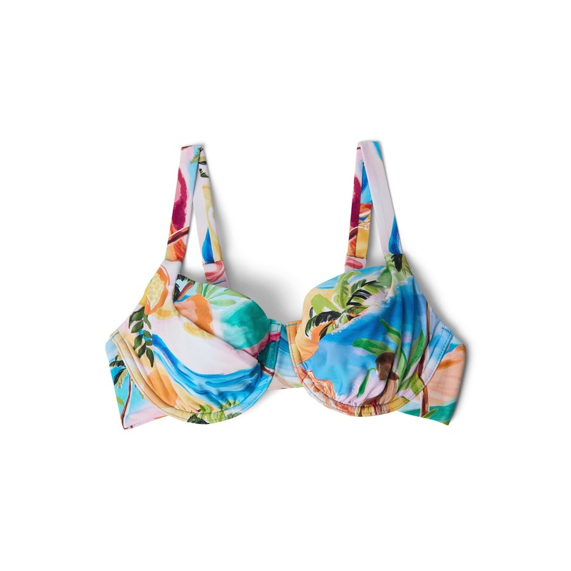 DD Cup Underwire Bra Blue Print Bikini Top