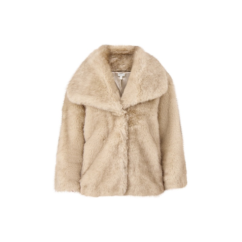 Agatha Exaggerated Collar Faux Fur Coat Beige Marl