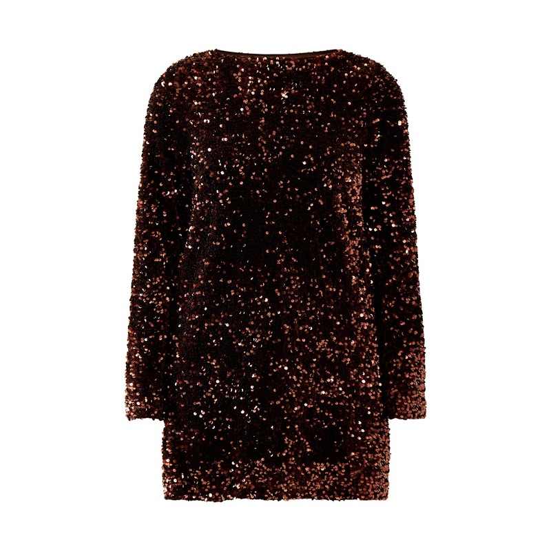 Bow Sequin Mini Dress Chocolate