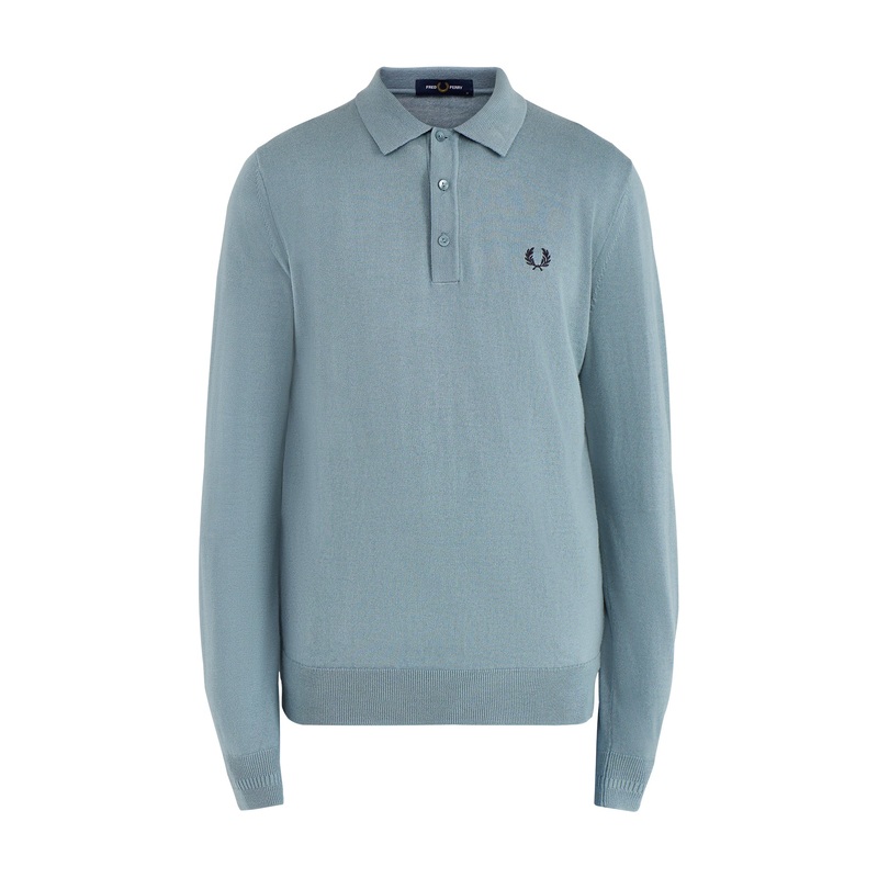 Classic Knitted Long Sleeve Polo Shirt Blue