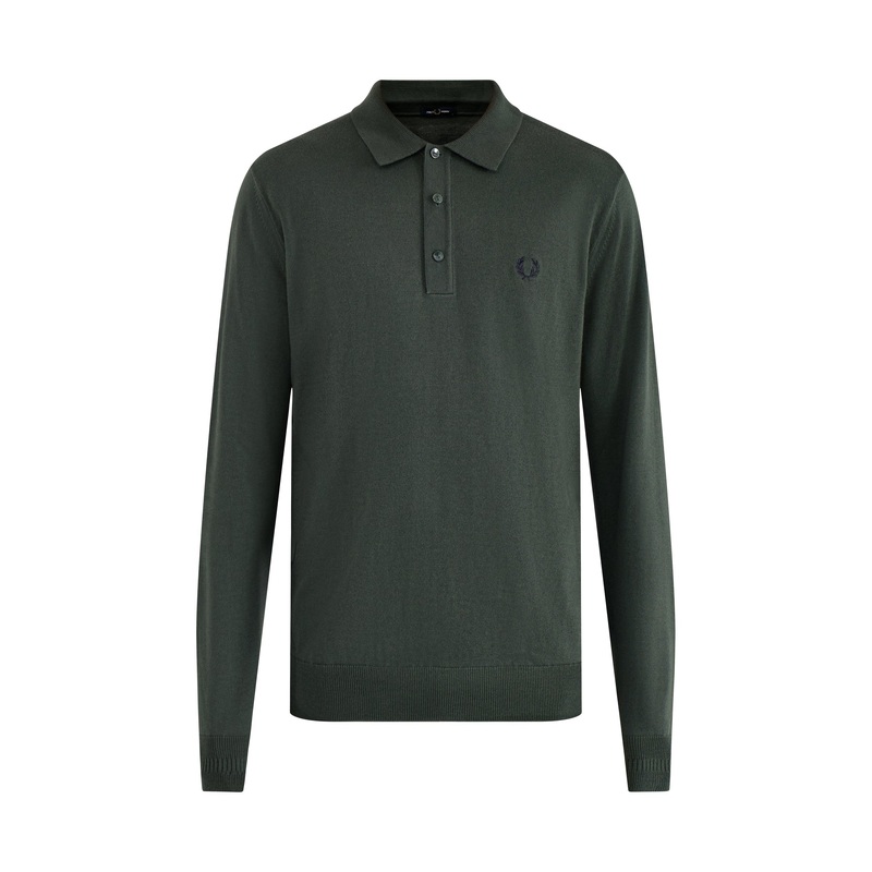 Classic Knitted Long Sleeve Polo Shirt Green