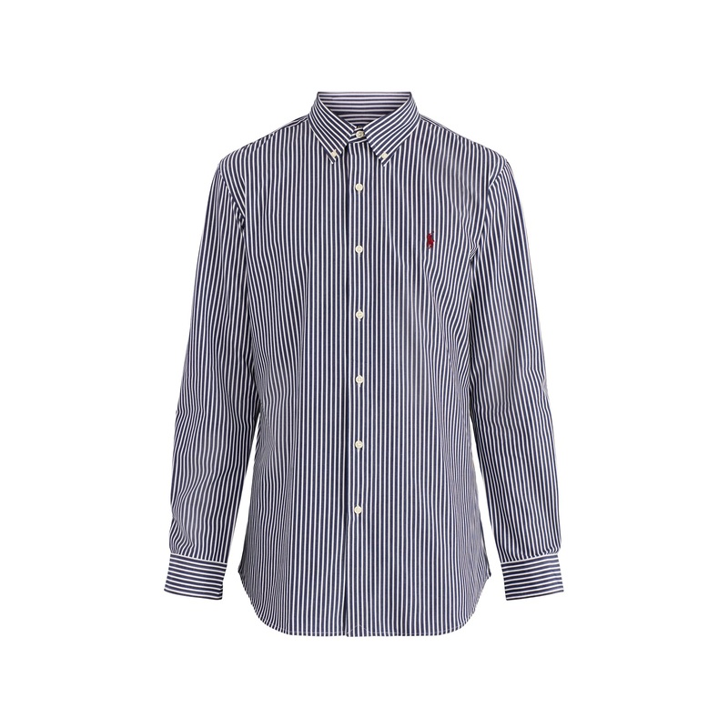 Custom Fit Stretch Poplin Stripe Shirt Blue/White