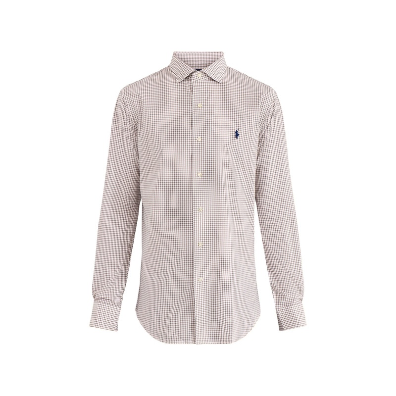 Custom Fit Stretch Poplin Tattersall Shirt White Chocolate Brown