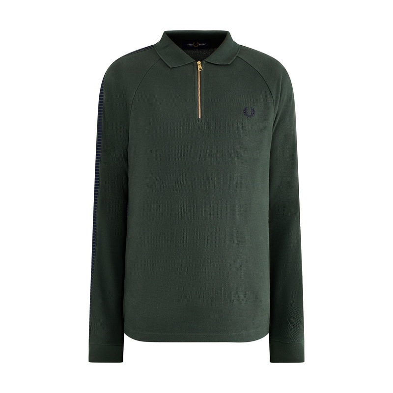 Dash Taped Zip Neck Polo Shirt Green