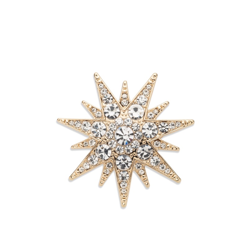 Gold Starburst Crystal Brooch Pin