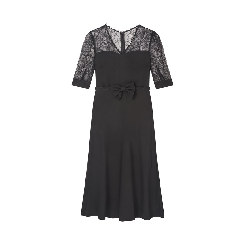 Madalena Lace Belted Dress Black