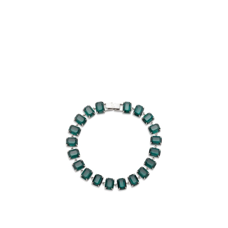 Rhodium Emerald Tennis Flex Bracelet 7.25in