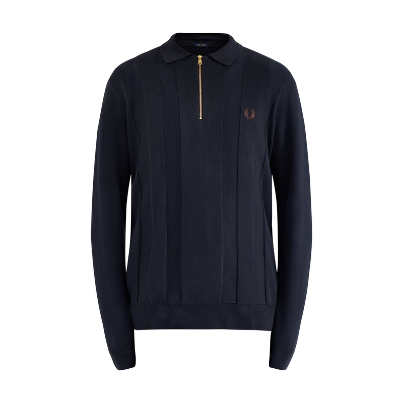 Tonal Stripe Knitted Quarter Zip Polo Navy