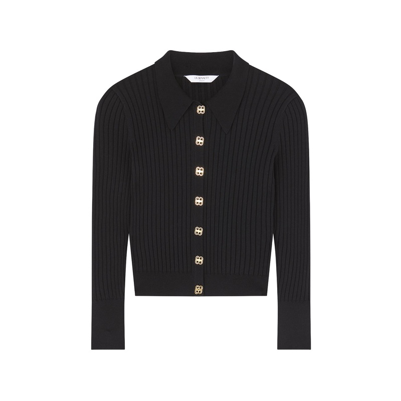 Willow Plain Cotton Rib Collar Cardigan Black