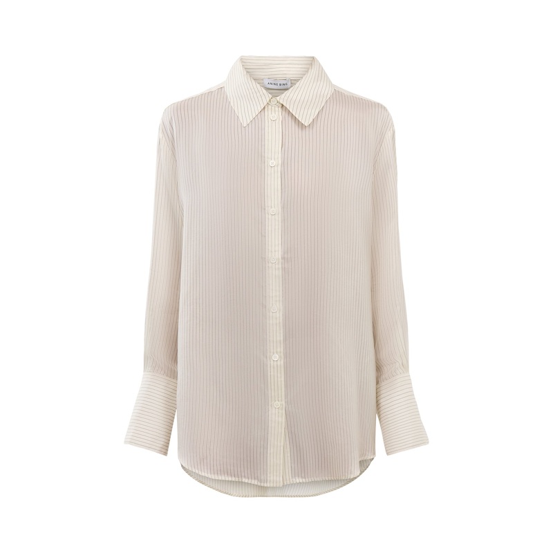 Bridget Shirt  Ivory And Black Pinstripe