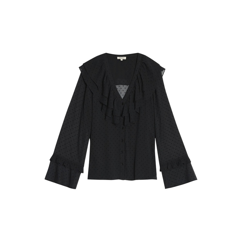 Flocked Spot Ruffle Blouse