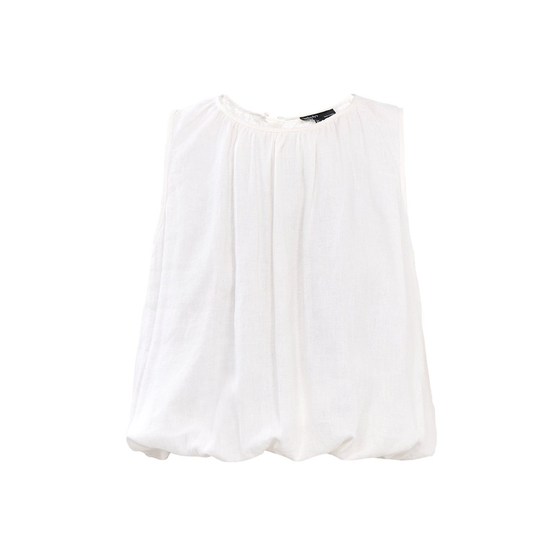 White Linen-blend Sleeveless Bubble Hem Top