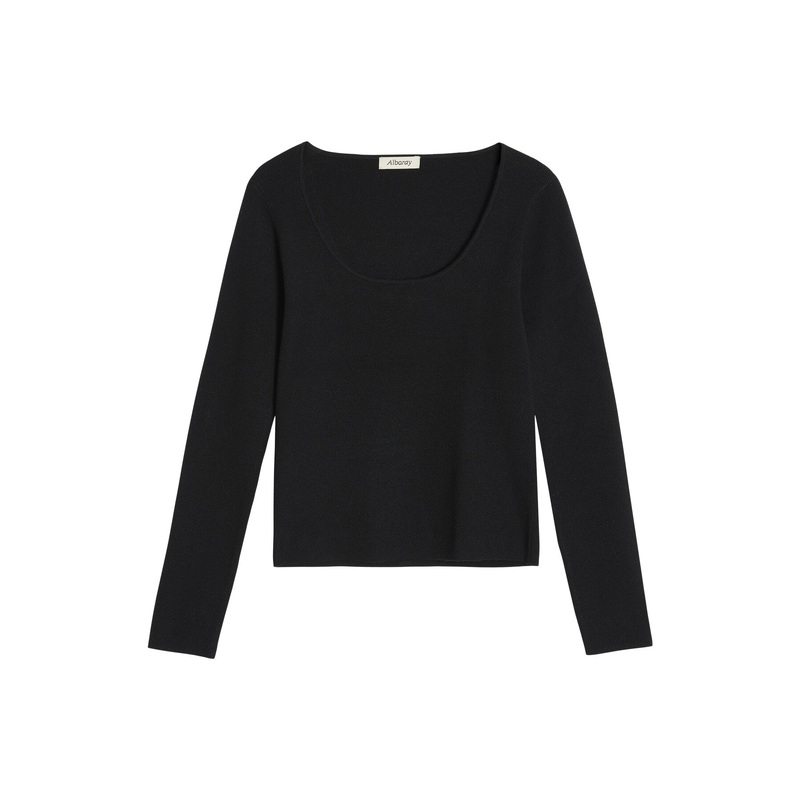 Scoop Neck Knit Top Black