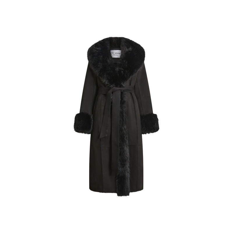 Faux Fur Cuff Belted Coat