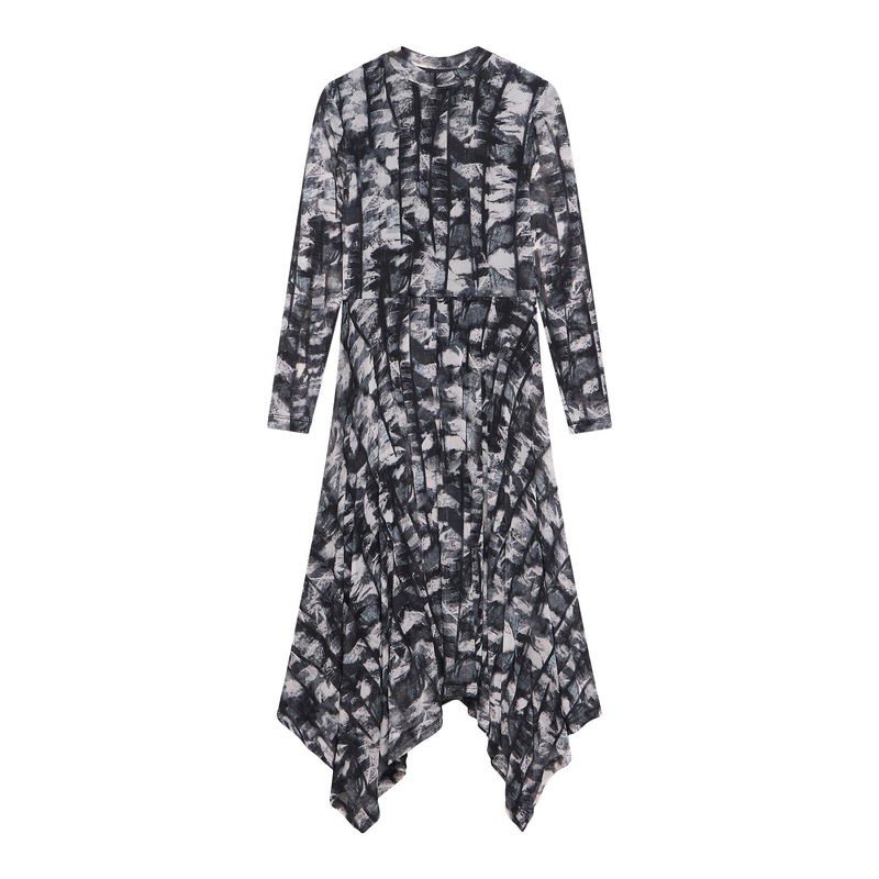 Abstract Print Mesh Midi Dress