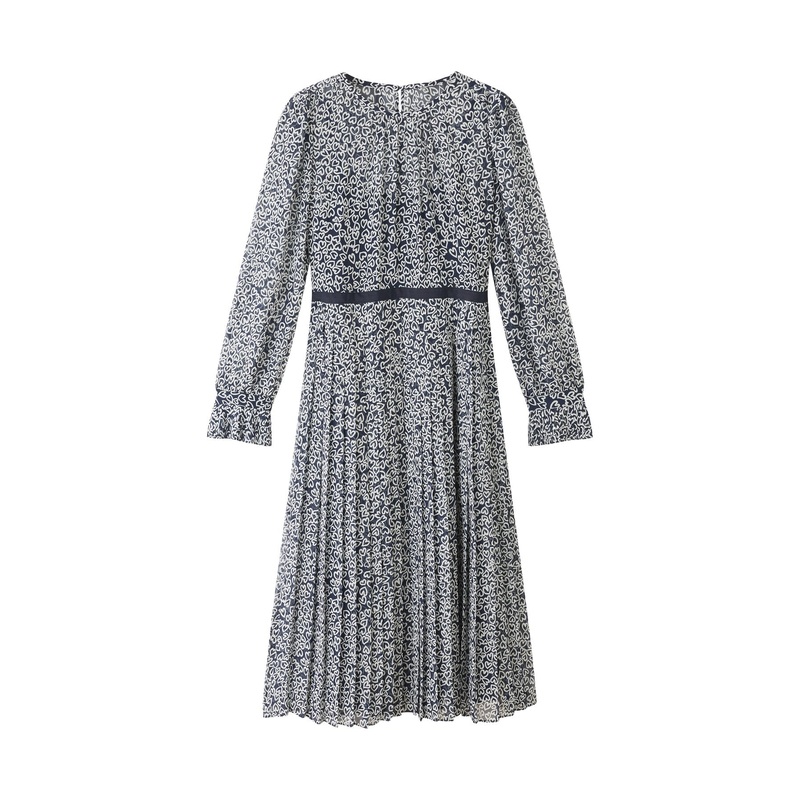 Estelle Navy And Cream Heart Print Pleated Dress