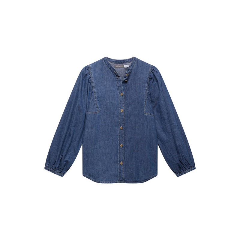 Indigo Wash Puff Sleeve Denim Blouse
