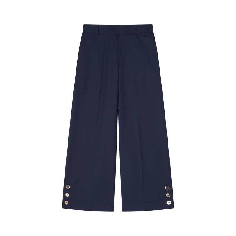 Keaton Navy Wide-Leg Cropped Trousers