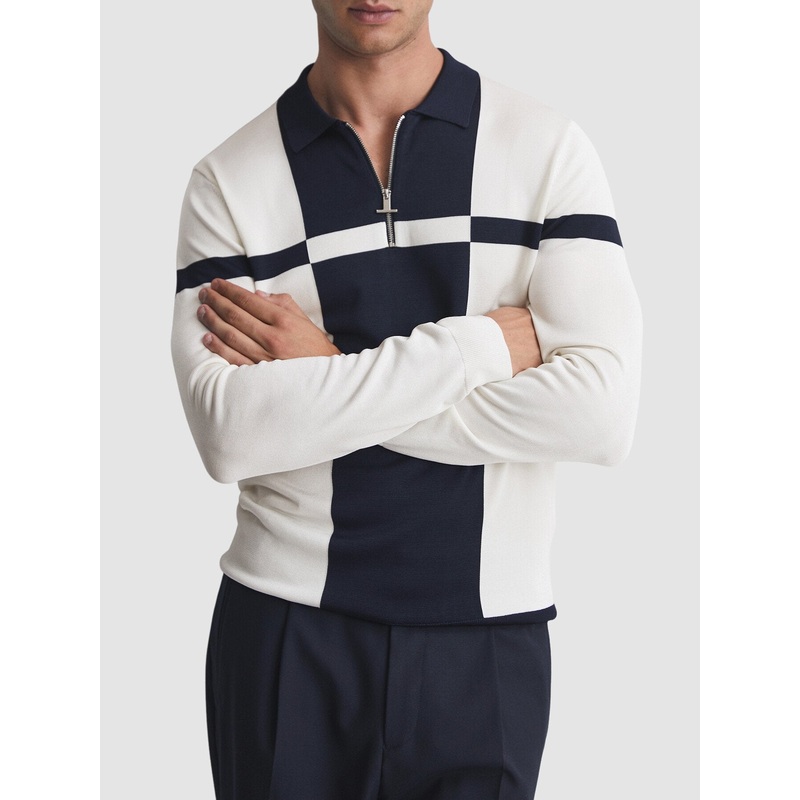 Langland Slim Fit Colourblock Half-Zip Neck Jumper