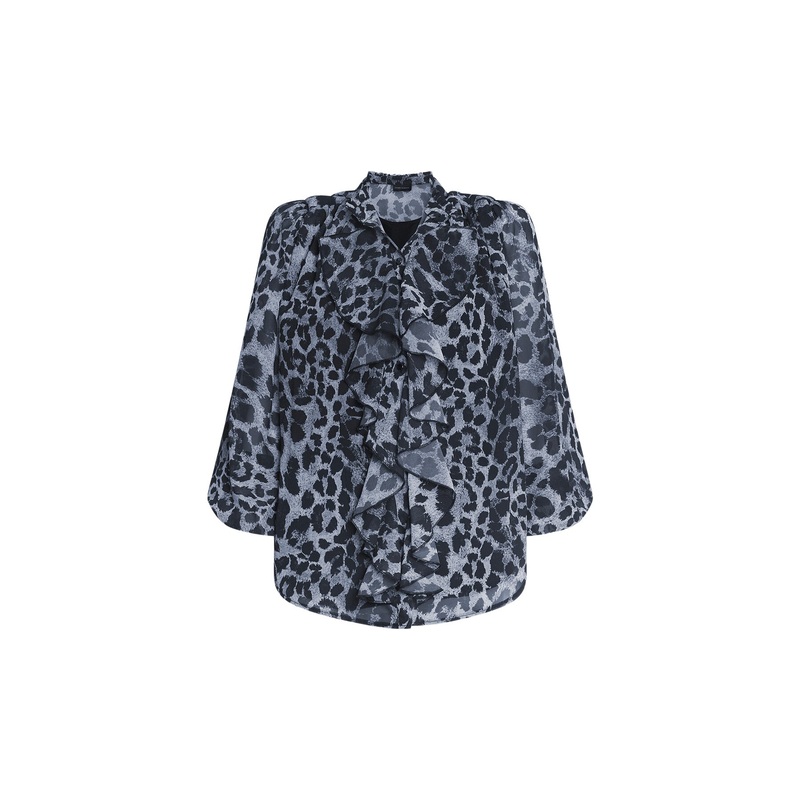 Leopard Print Front Ruffle Shirt