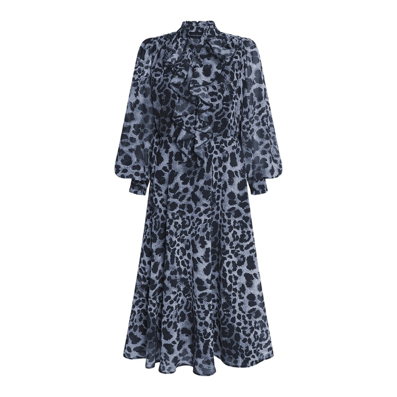 Leopard Print Midi Ruffle Dress