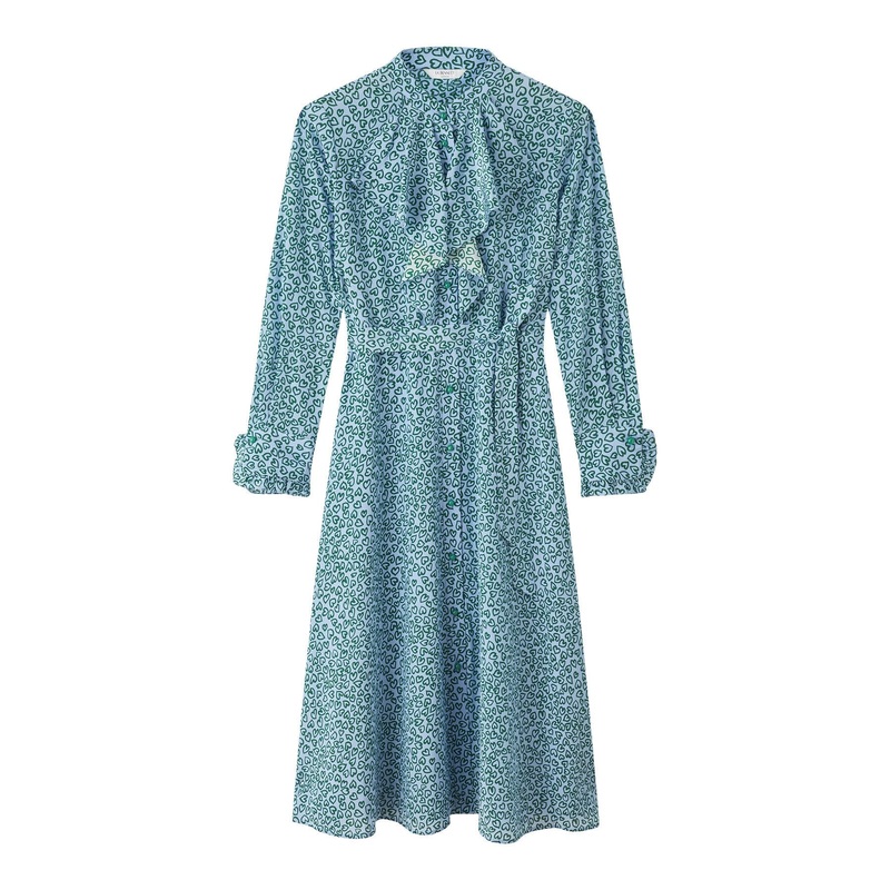 Soni And Green Heart Print Silk  Dress