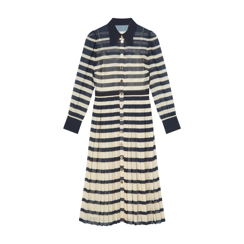 Tallis Spring Navy & Cream Placement Stripe Dress