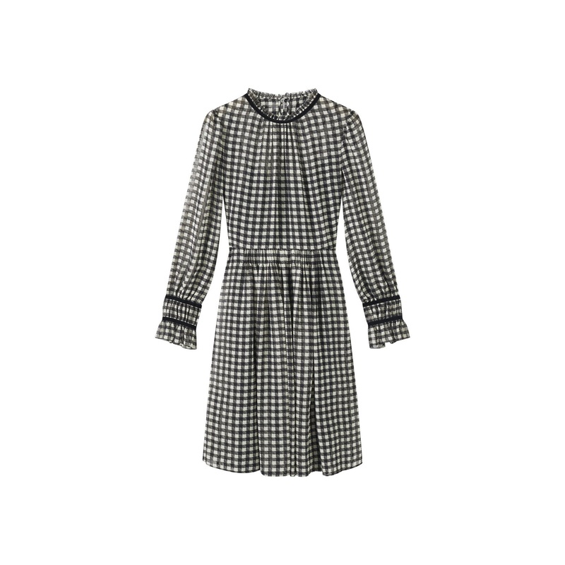 Verity & Cream Gingham Printed Dress With Velvet