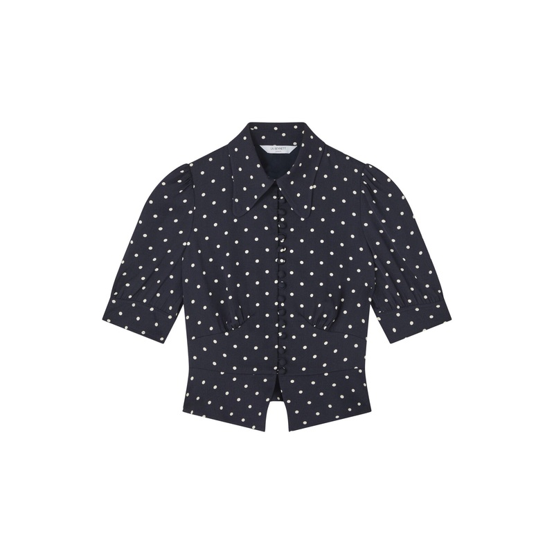 Elsie Spring Navy & Birch Viscose 40'S Polka Dot Button