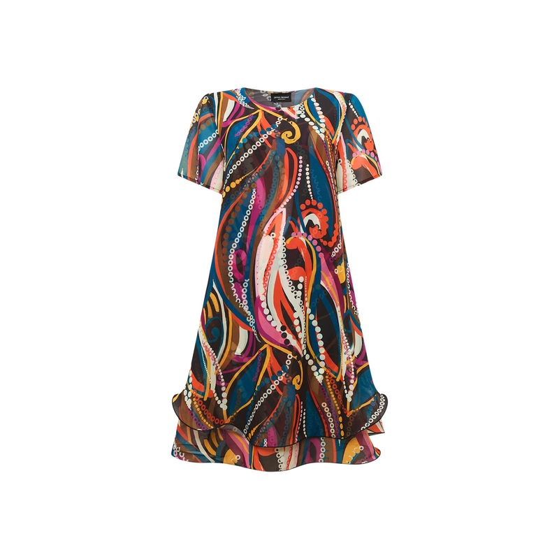Abstract Print Wave Hem Dress