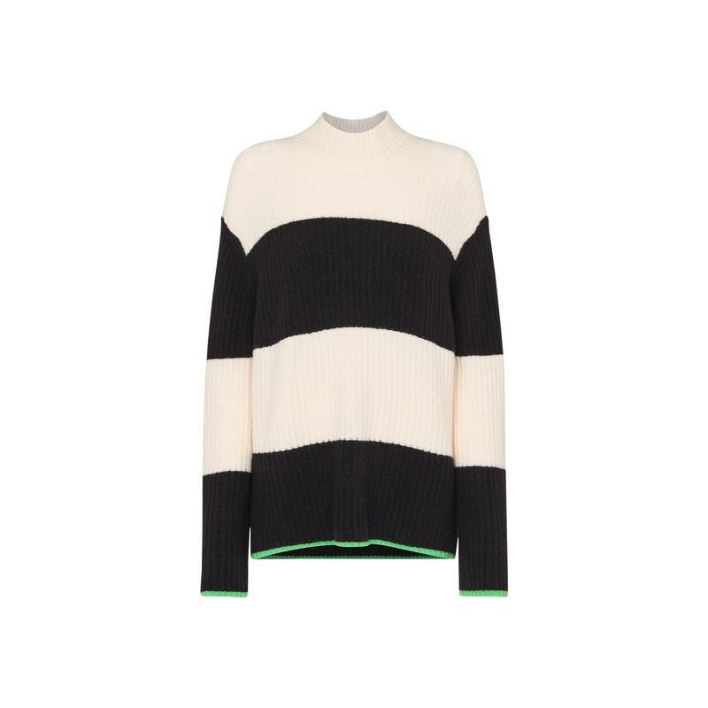 Block Stripe Rib Funnel Neck