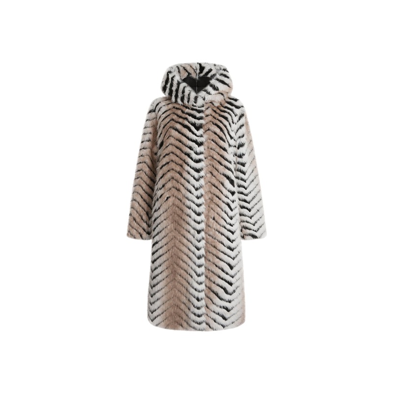 Faux Fox Belted Long Coat