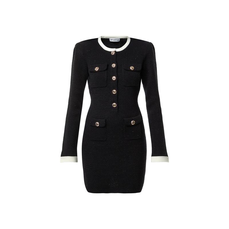Black Knit Contrast Collar Mini Dress