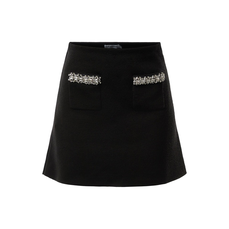 Black Knit Embellished Mini Skirt